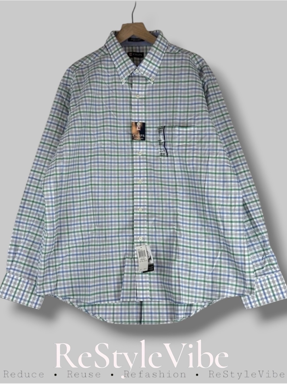 CHAPS Men’s Size 18-18.5 Shirt Button Down Classic Fit Wrinkle Free Plaid NWT